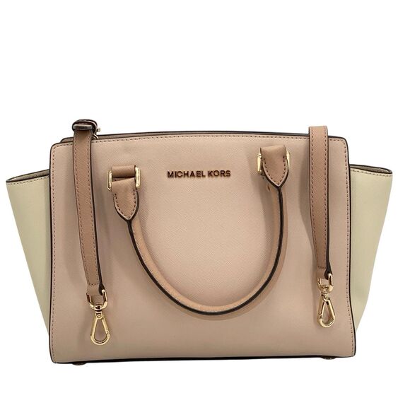 Michael Kors Handbags - Michael Kors Selma Medium Color-Block Leather Satchel Pink/Fawn